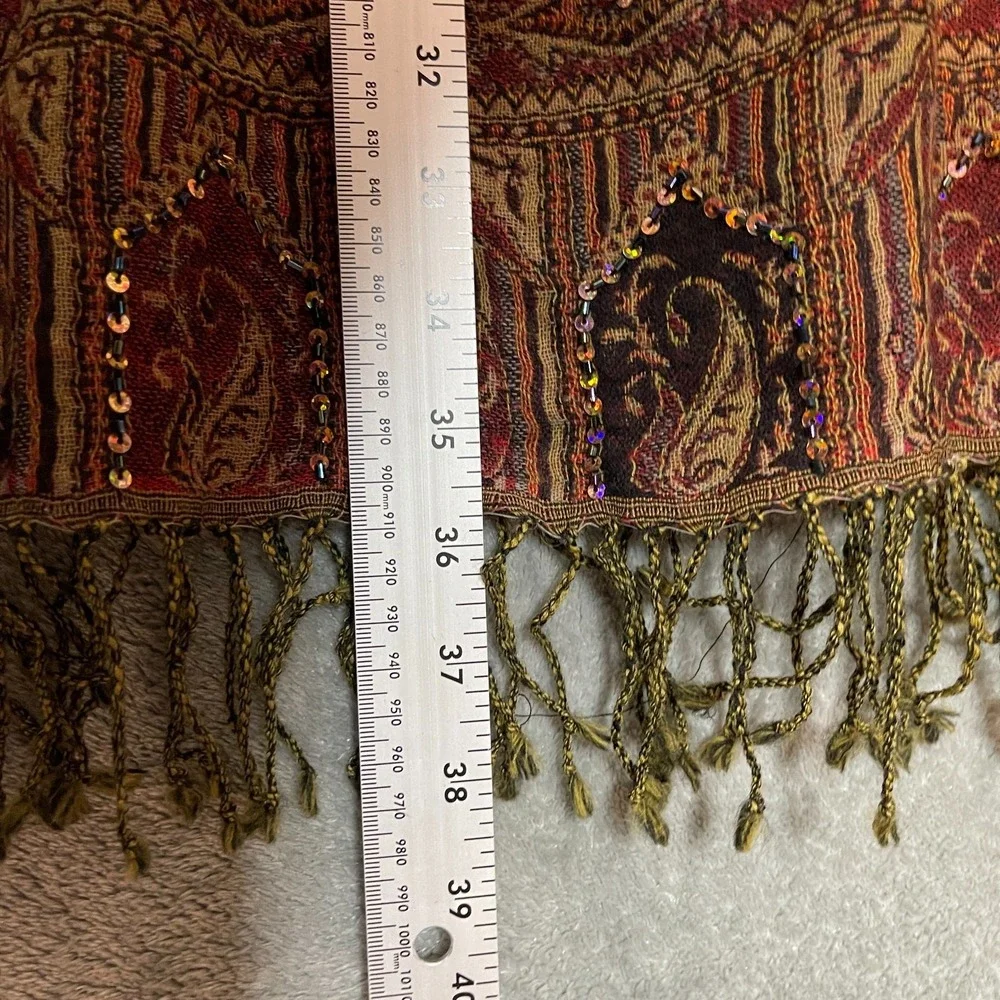 Women 100% Wool Sequin Paisley Fringe Shawl Scarf Boho Tapestry Ethnic Tradition
